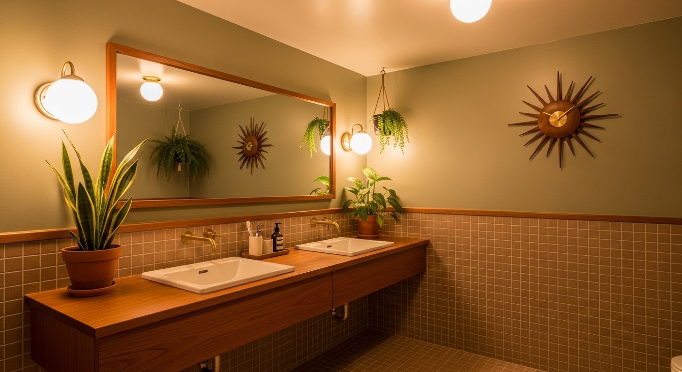 A Mid-Century Bathroom in Terracotta and Teak